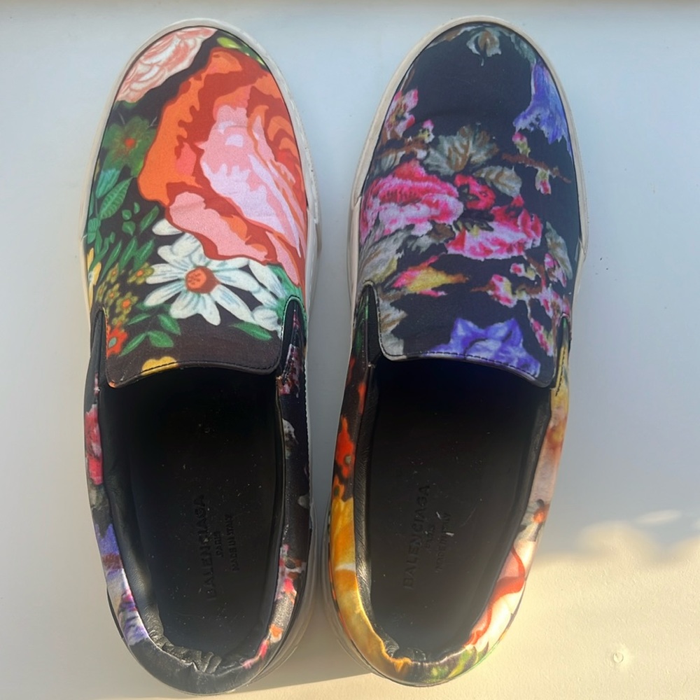 Balenciaga Satin Floral Botanical Slip On Sneakers Size 37